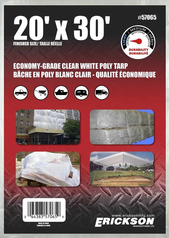 White Tarp Utility 20' X 30' For Outdoor And Indoor Use