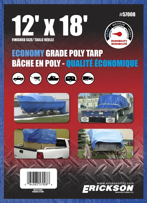 Utility Tarpaulin 8' X 18' Blue Heavy-duty Waterproof Cover