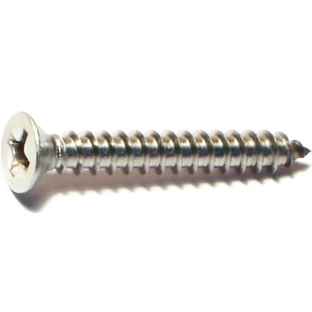 #8 X 1-1/4 Inch Phillips Flat Sheet Metal Screws Stainless Steel 18-8 - 100 Count