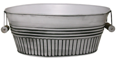 Rustic White Metal Basin Planter, 14 Inch Diameter, Durable Outdoor Garden Pot