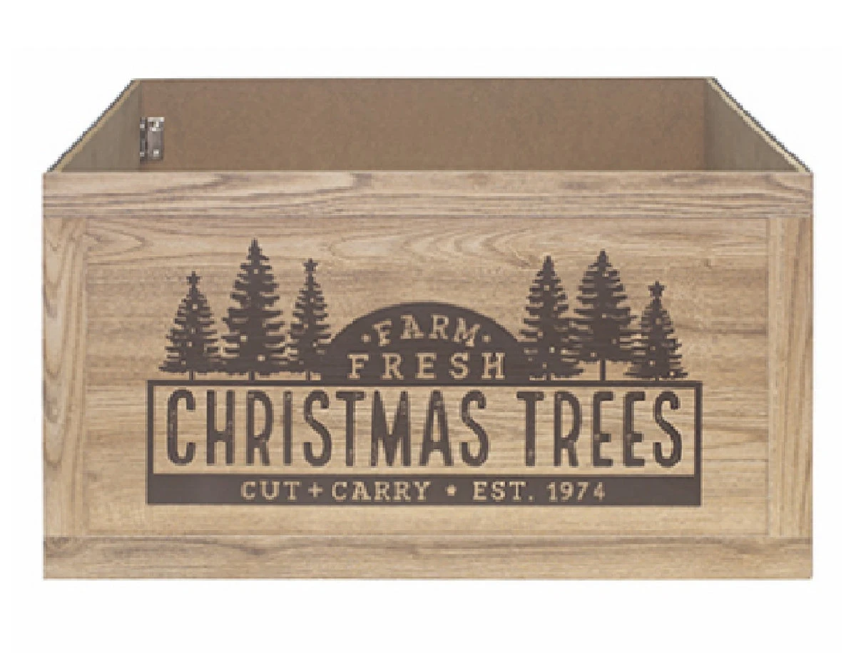 20 Inch Merry Christmas Tree Stand Cover With Distressed Wood Finish