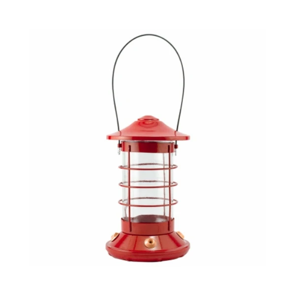 Hummingbird Feeder With 4 Ports, Glass & Metal, 26 Oz Capacity, Red