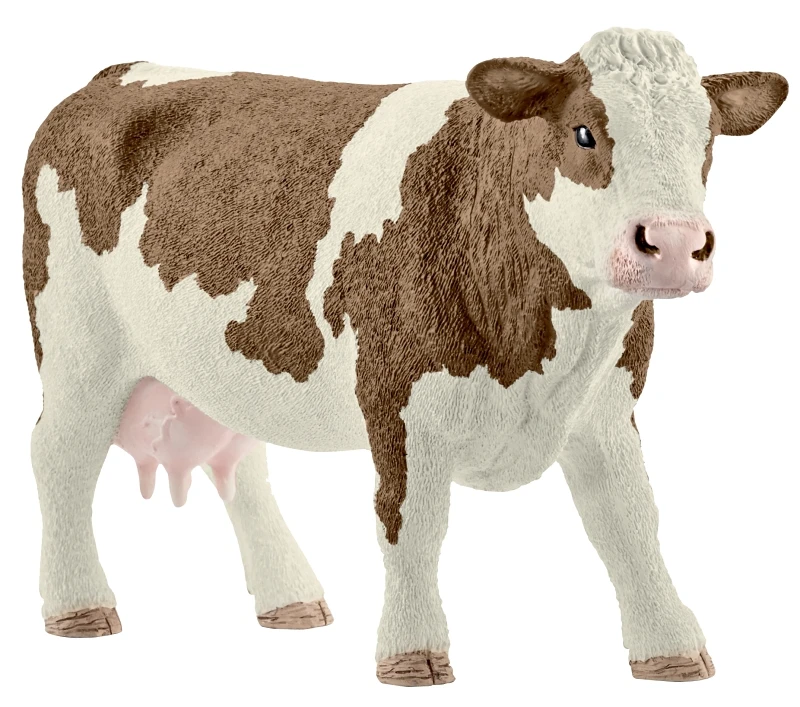 Brown and White Simmental Cow Toy Animal Figure for Ages Three and Up