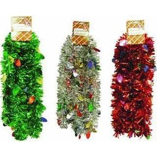 Holographic Multi Colored Light Bulbs with Green Center Garland, Four and One Half Inch by Ten Foot