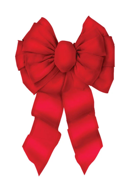 Christmas Bow, Eleven Loop, Wired, Red Velvet, Fourteen by Twenty-Eight by Four and One Half Inch