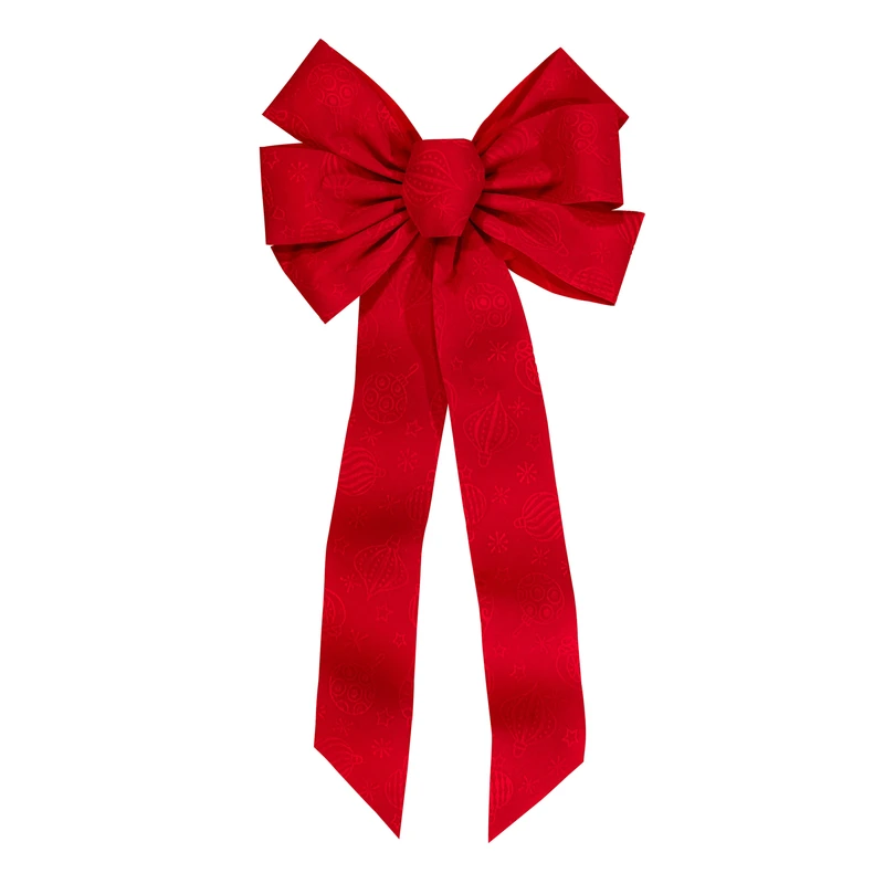 Red Embossed Bow Ornament, 7-loop, 12 X 26 X 3 Inches For Holiday Decor