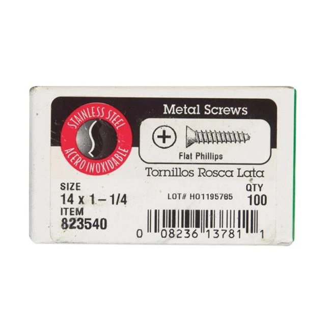 Hillman 14 in. x 1-1/4 in. L Phillips Flat Head Stainless Steel Sheet Metal Screws 100 1 pk
