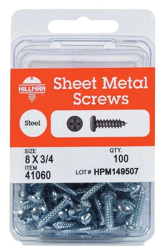 HILLMAN No. 8 Ga. X 3/4 in. L Phillips Pan Head Sheet Metal Screws 100 pk