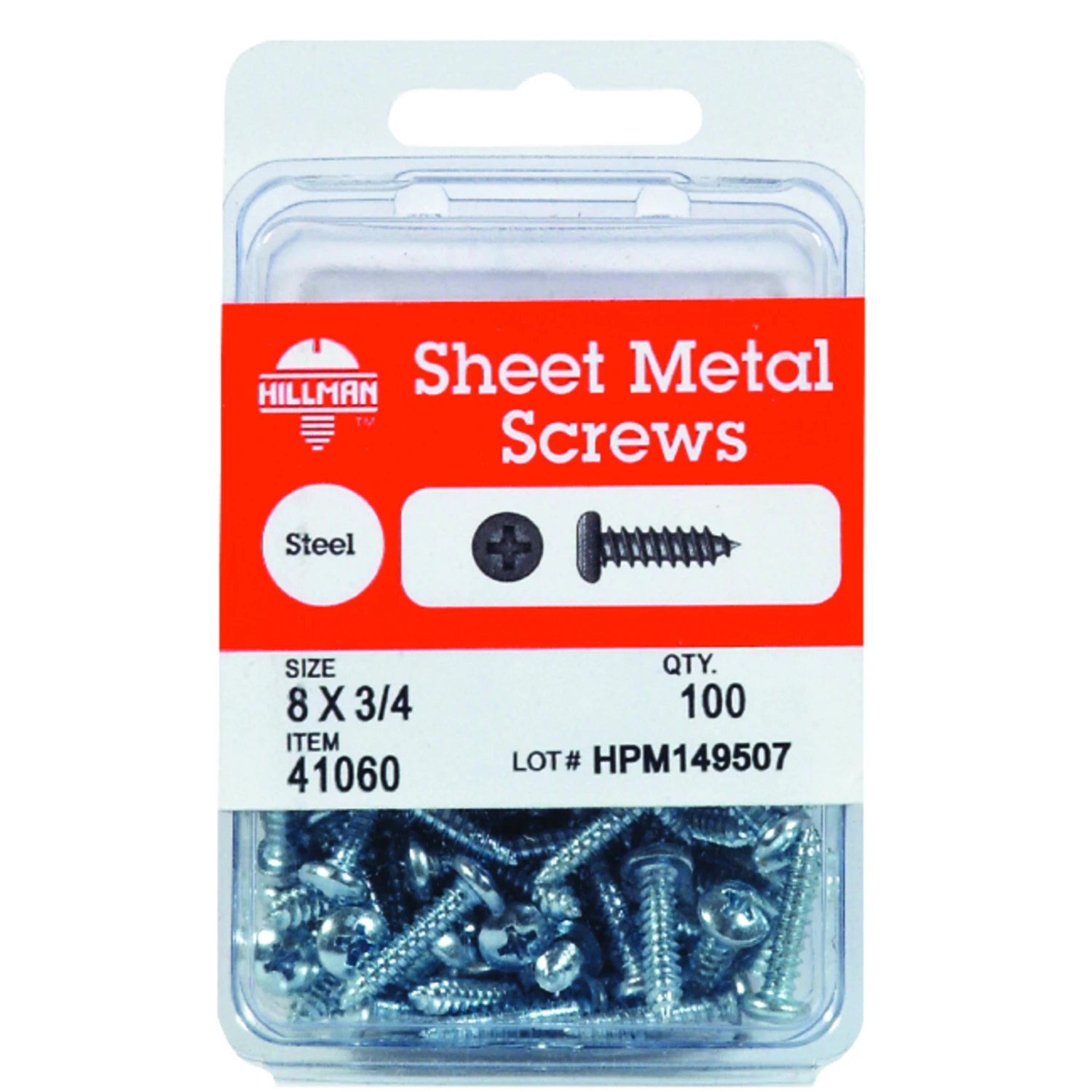 Hillman 8 in. x 1-1/4 in. L Phillips Pan Head Zinc-Plated Steel Sheet Metal Screws 100 1 pk