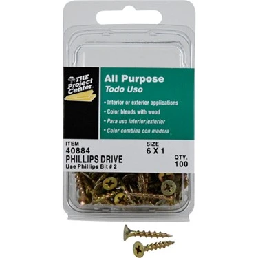 Multi-Use Screws, Flat Phillips Head, Gold, 1-In. x #6, 100-Pk.
