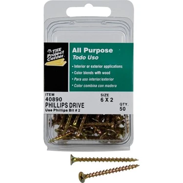 Multi-Use Screws, Flat Phillips Head, Gold, 2-In. x #6, 50-Pk.