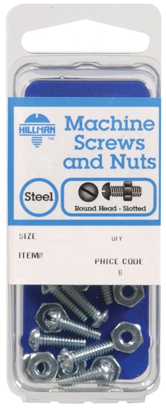 HILLMAN No. 1/4-20 in. X 1-1/2 in. L Slotted Round Head Zinc-Plated Steel Machine Screws and Nuts 1