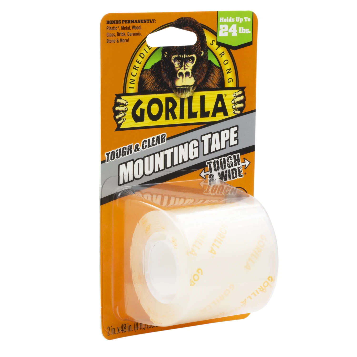 Mounting Tape, Tough & Clear, Double Sided, 2 x 48-In.
