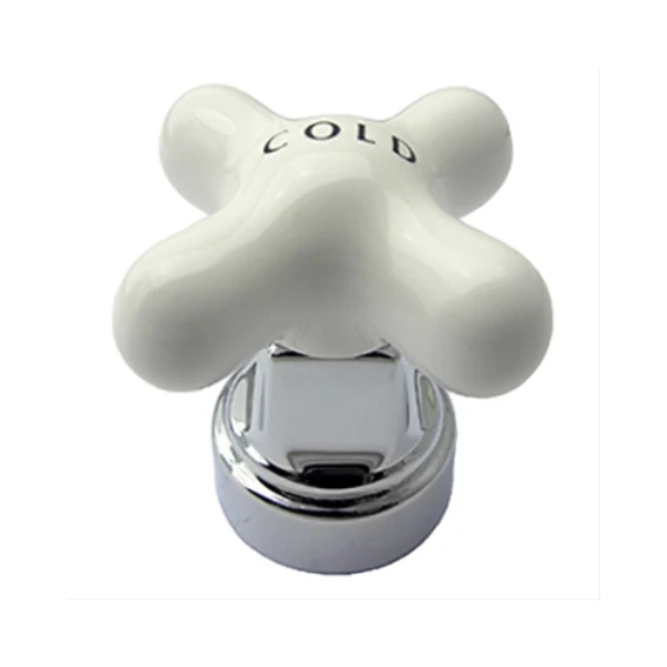 Cold Porcelain Cross Faucet Handle With Chrome Base - Model 01-7002