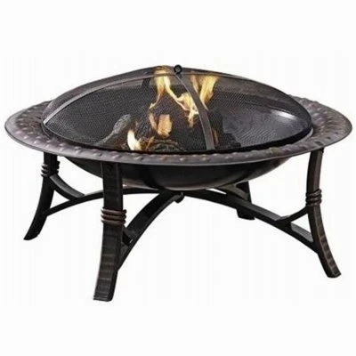 35-inch Round Black Wood Burning Fire Bowl With Grate And Tool