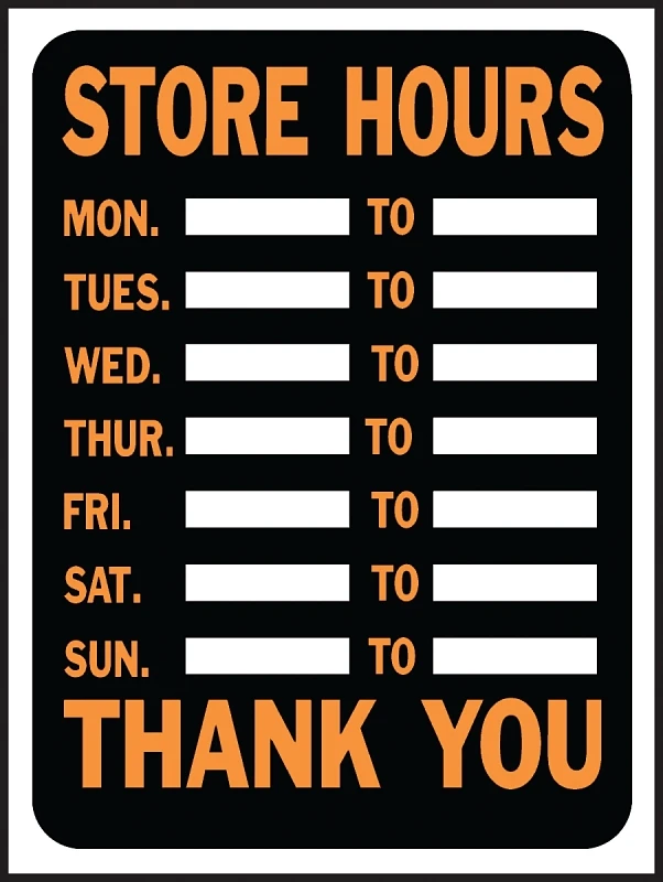 9x12 Weatherproof Plastic Store Hours Sign With Fluorescent Lettering