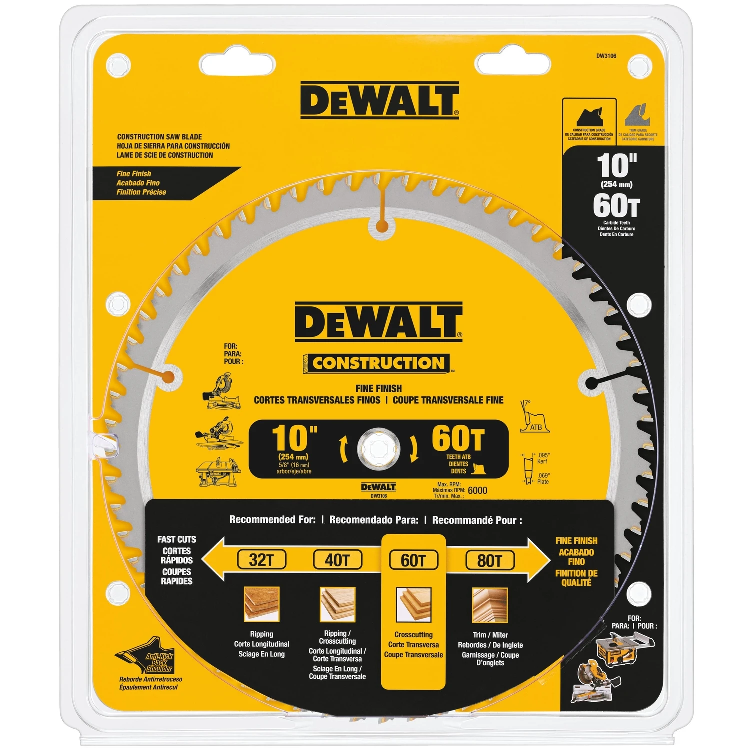 Carbide-Tipped Circular Saw Blade 60-Tooth x 10 In.