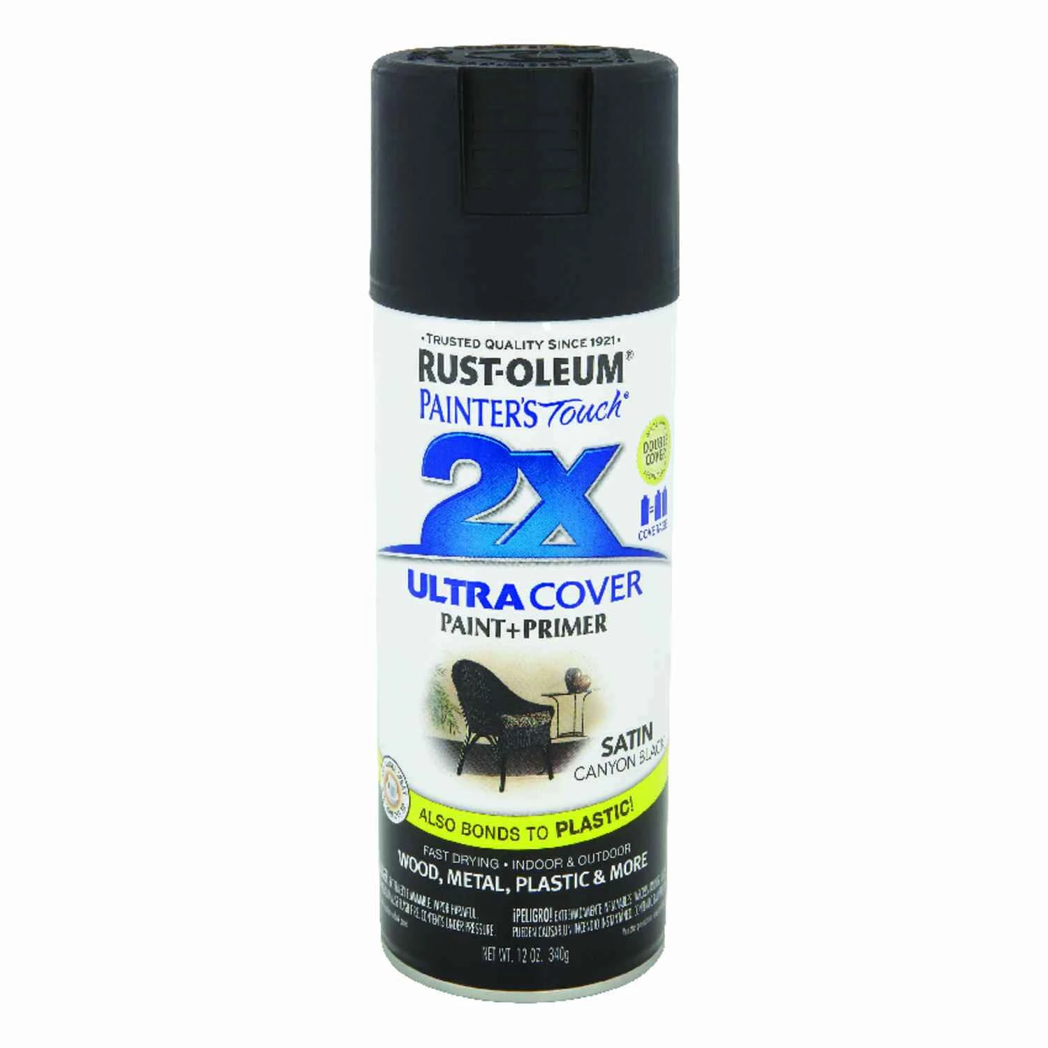 Painter's Touch 2x Ultra Cover Satin Canyon Black Spray Paint 12 Oz