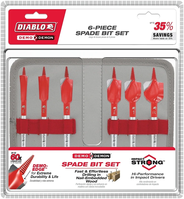 Diablo 6 in. L High Carbon Steel Nail-Embedded Wood Spade Bit Set Hex Shank 6 pc