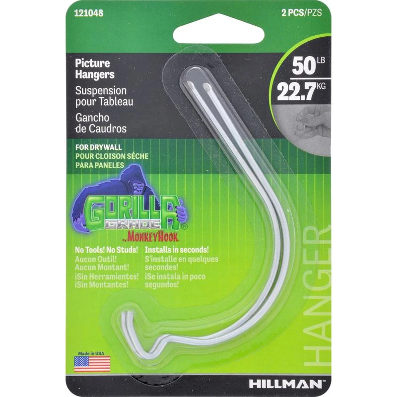 Hillman Gorilla Hook Silver Picture Hanger 50 lb 2 pk Hillman Gorilla Hook Silver Picture Hanger 50 lb 2 pk