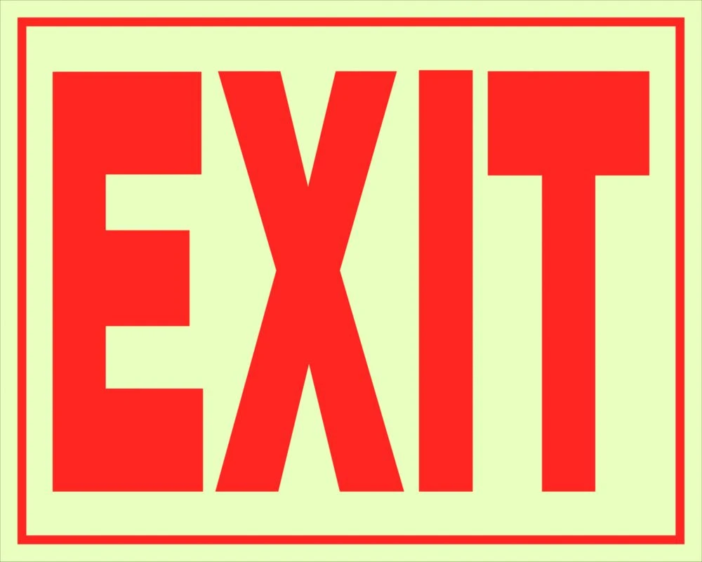 Glow-in-the-dark Exit Sign, 8 X 11 Inches, Durable And Compliant
