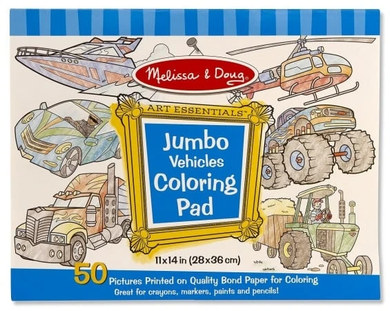 Jumbo Vehicles Coloring Pad - 50 Pages, 11 X 14 Inches