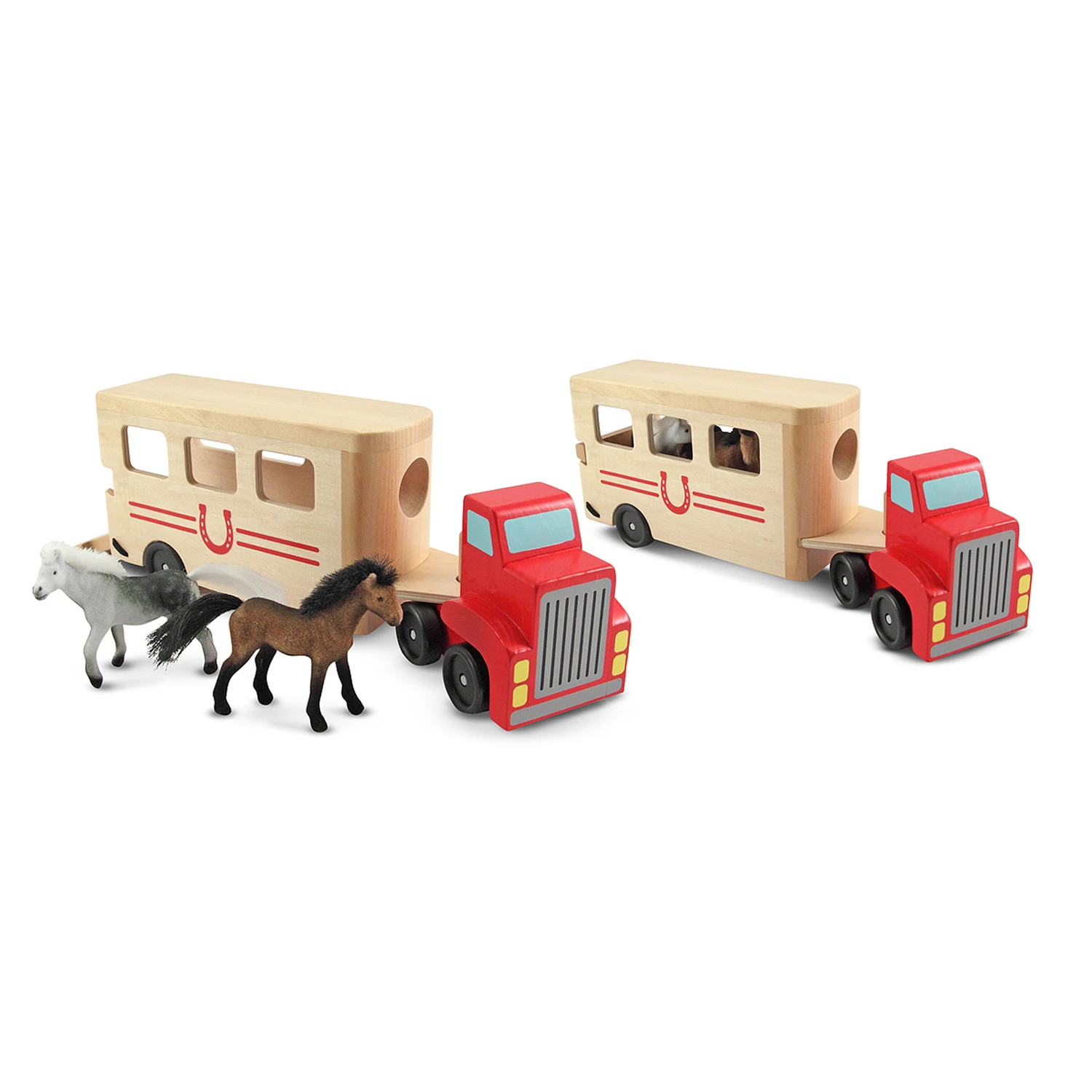 Wooden Horse Carrier Set With Two Flocked Horses - 3 Pieces