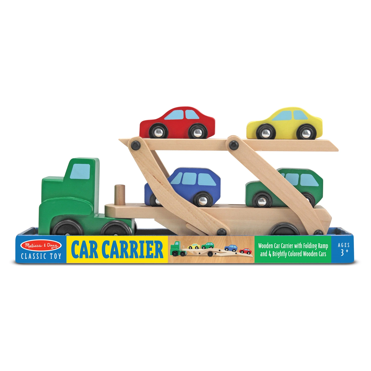 Wooden Car Carrier Truck Set With 4 Colorful Cars