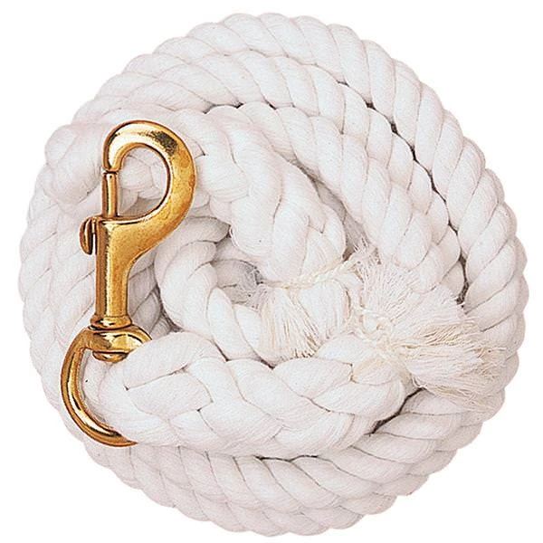 Cotton Horse Lead Rope, White, 5/8 In. X 10 Ft. With Brass Snap