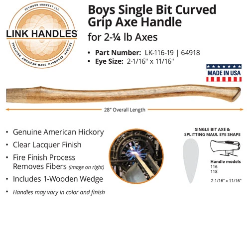 LINK HANDLES 28" Boys Single Bit Axe Handle, For 2-1/4 Lb Axes