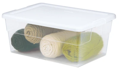 See-through Storage Box, 16 Quart Capacity With White Lid, 16.75"l X 11.875"w X 7"h
