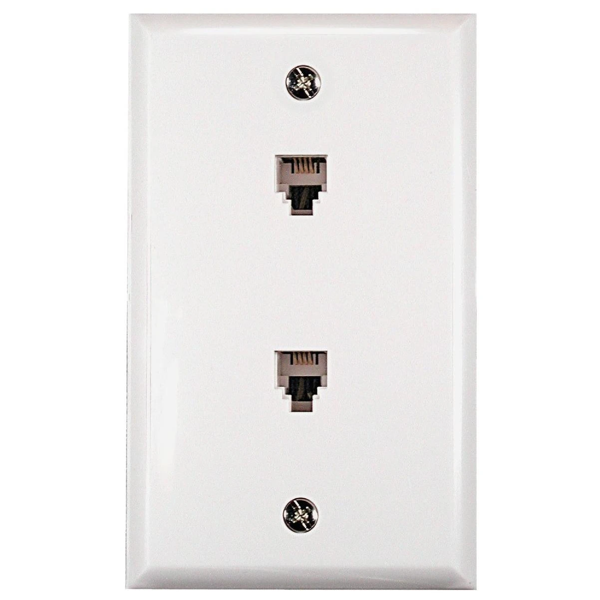 White Duplex Phone Jack Wall Plate For Dual Telephone Line Connections
