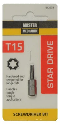 Torx 15 Insert Bit Tip, 1-inch, Shock Resistant Tool Steel For Automotive Use
