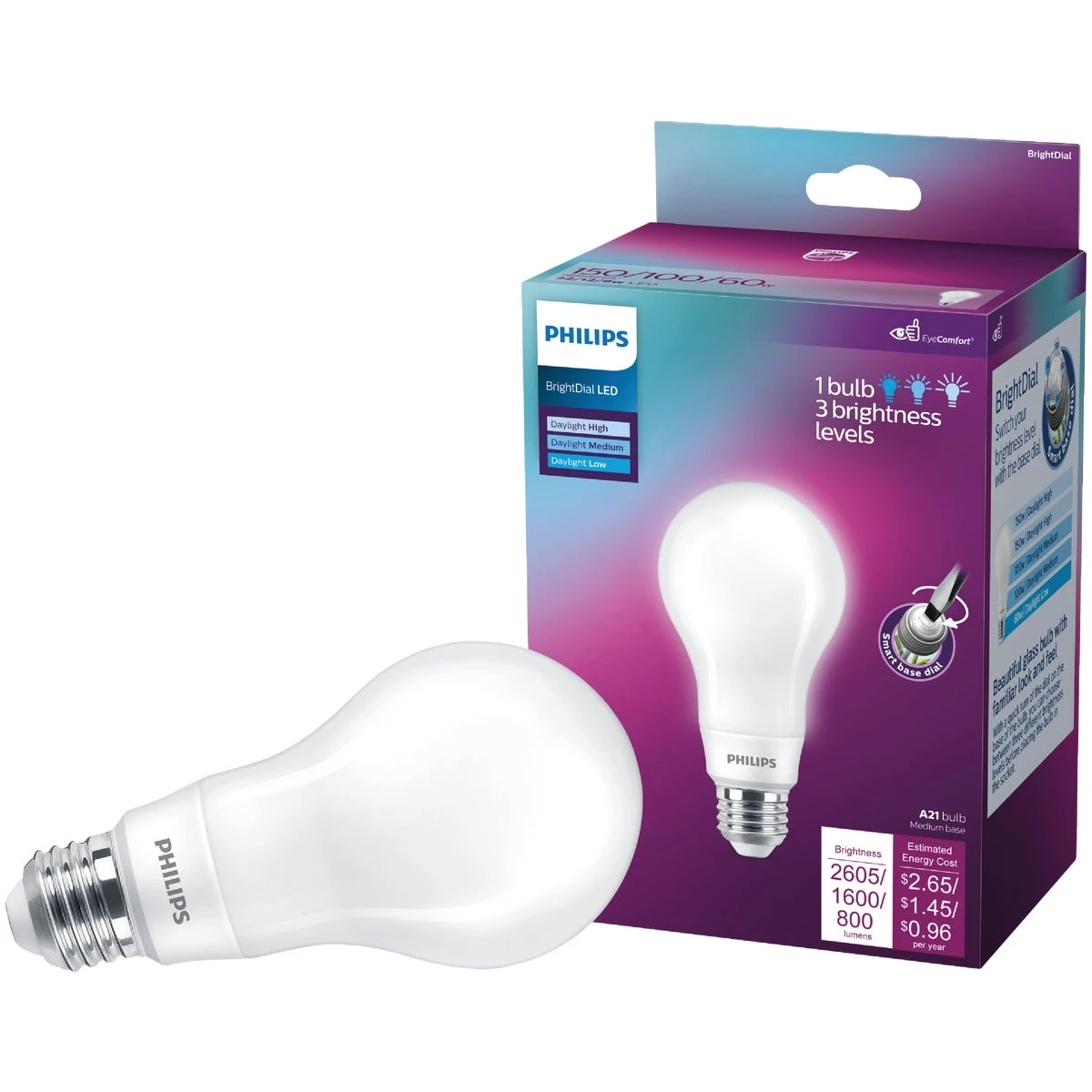 Brightdial 150/100/60w Equivalent Daylight A21 Led Light Bulb & 6a Toggle Switch