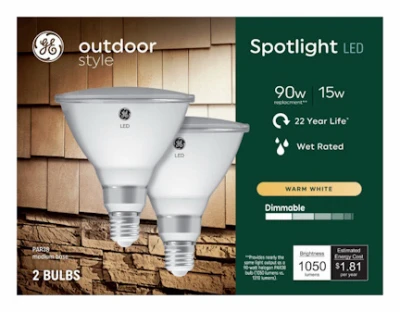 LED Outdoor Spotlight, Warm White, Medium Base, PAR38, 15 Watt, 2-Pk.