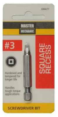 #3 Square Recessed 2-inch Screwdriver Bit - Shock Resistant Tool Steel