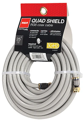Quad Shield Rf6 Coaxial Cable, Gray, 18-awg, 25-feet For Digital Applications
