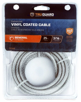 Vinyl-coated Cable, 3/16-inch X 25-feet, 840 Lb Capacity
