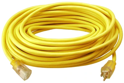 100' 12/3 Sjtw-a Yellow Extension Cord With Lighted End