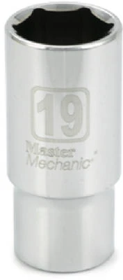 Metric Deep Well Socket, 6-point, 3/8 Inch Drive, 19mm - Master Mechanic