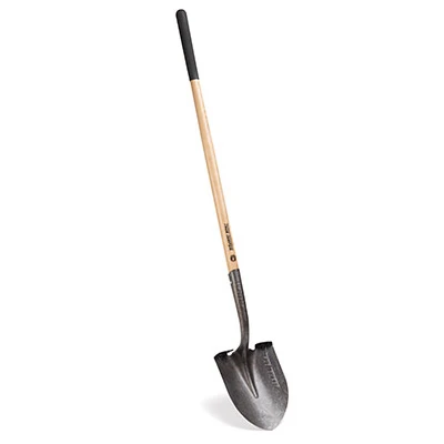 Round Point Digging Shovel With Long Ash Wood Handle And Tempered Steel Blade