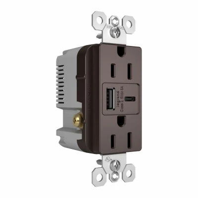 Dark Bronze Tamper-Resistant 15 Amp Air Conditioner and Ultra-Fast USB Outlet