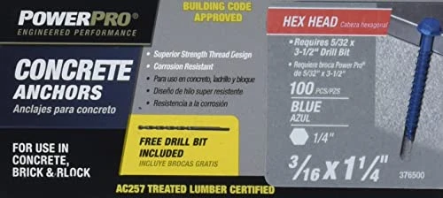 100 Pack 3/16 X 1-1/4 Inch Heavy Duty Concrete Anchors