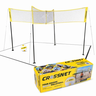 Four Square Volleyball Set Complete with Net, Ball, and Boundary Lines for Outdoor Play