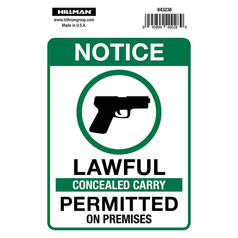 4 X 6 In. Concealed Carry Permitted Sign, Adhesive, Pack Of 6
