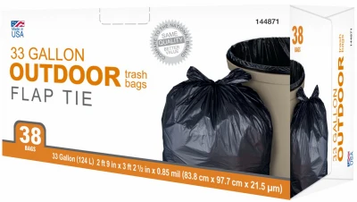 Large Trash Bags, Black, 33 Gallons, 38-Ct.