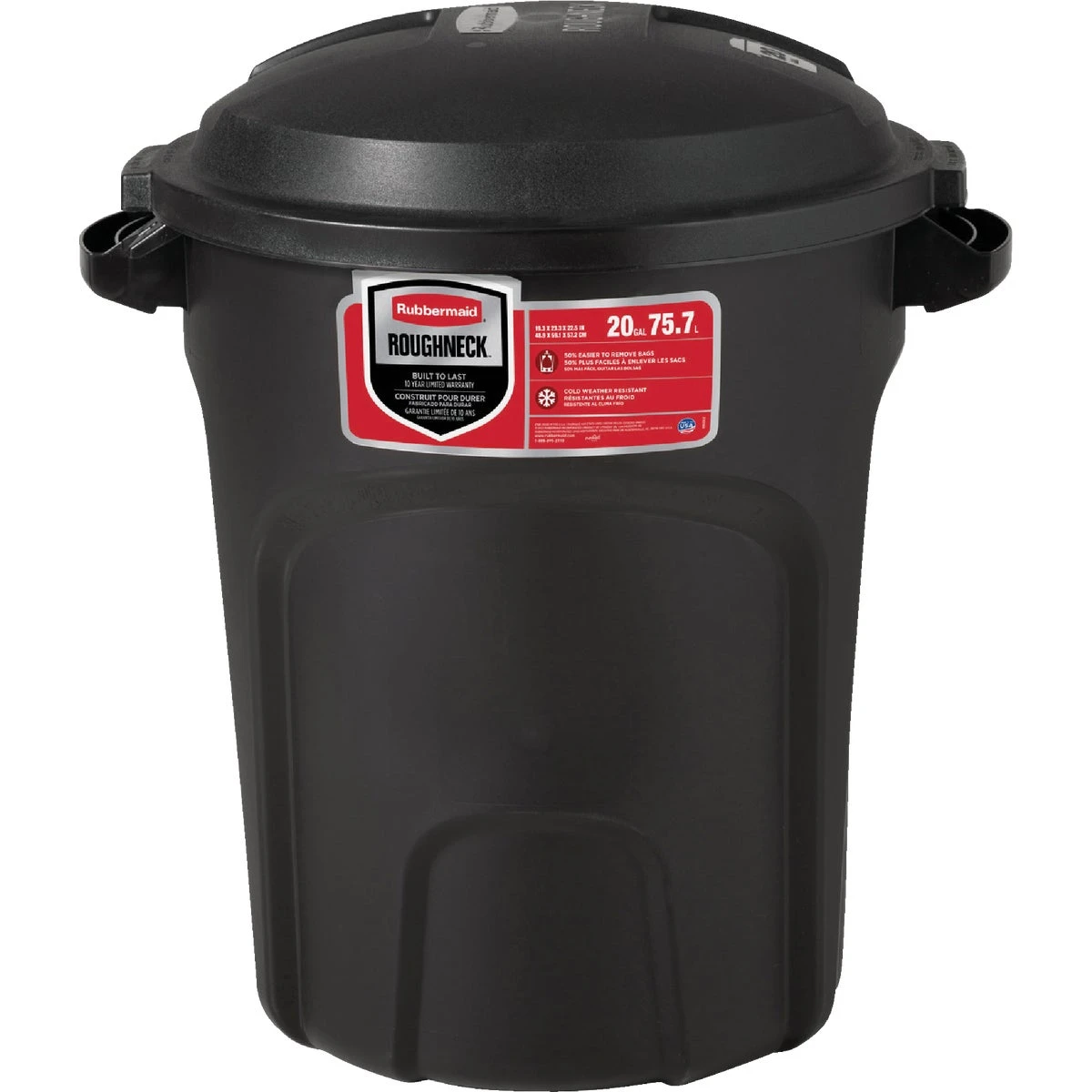 Roughneck 20-gallon Black Plastic Trash Can With Snap-fit Lid And Heavy Wall Construction