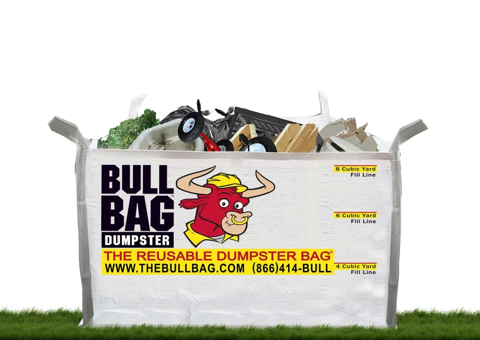 8 Cubic Yard Reusable Bull Bag - Contractor Tough, Foldable Dumpster Bag