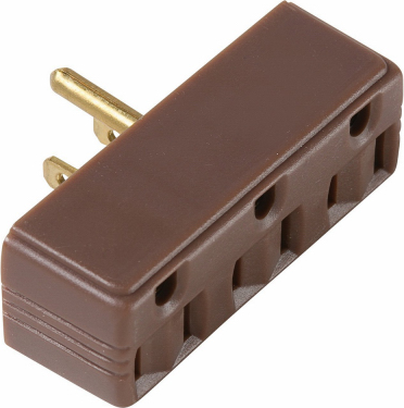 15-amp Plug-in Triple Outlet Adapter, Brown, 125-volt, 3-wire