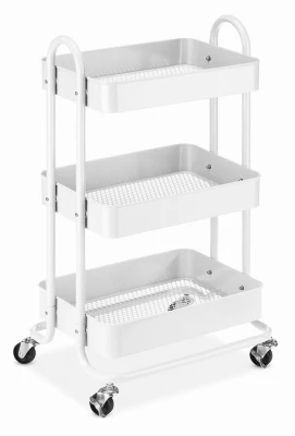 3-tier Metal Shelf Utility Cart, White, 13.35 X 17 X 31 Inches